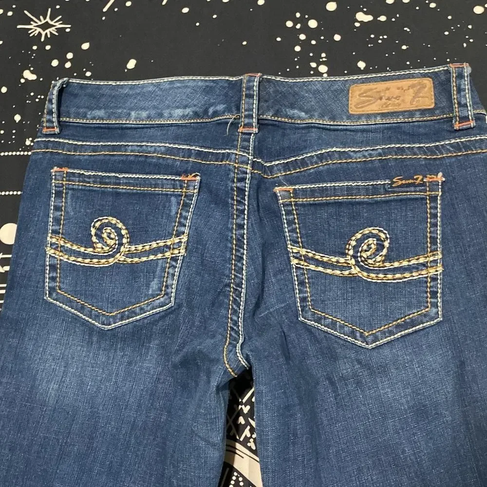 Seven7 Capri Jeans Women's 34x22 Blue Cotton Denim Distressed Western Stretch
